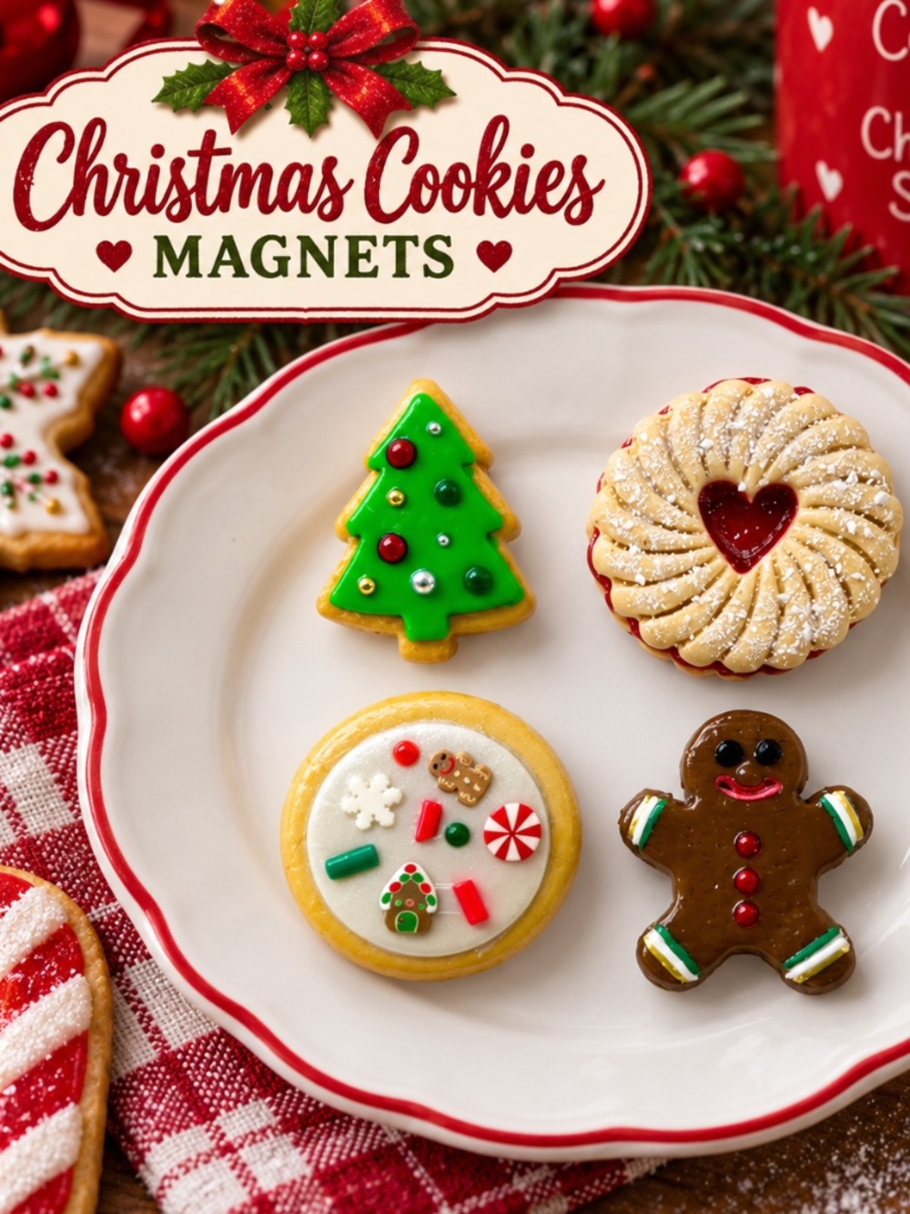 Christmas Cookie Magnets Set | Handmade Dessert Food Magnets, Christmas Kitchen